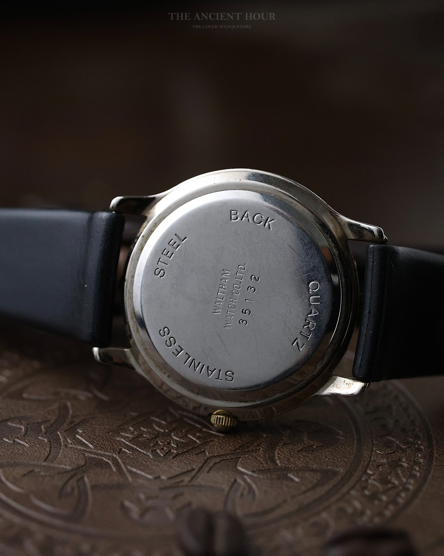 VINTAGE WALTHAM DIAMOND QUARTZ BLACK DIAL TWO-TONE DRESS WATCH