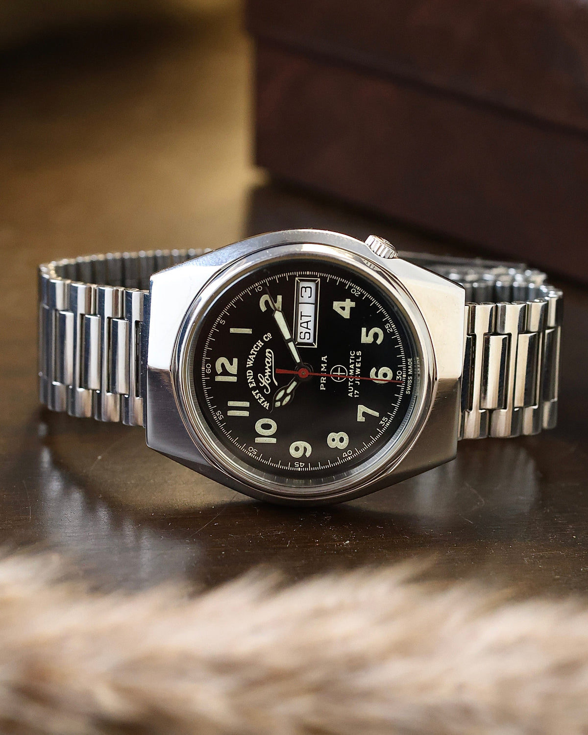 Swiss Vintage West End Watch – Sowar Prima –  Black Dial 1970’s – 17J Automatic Cal.2878 Watch for sale