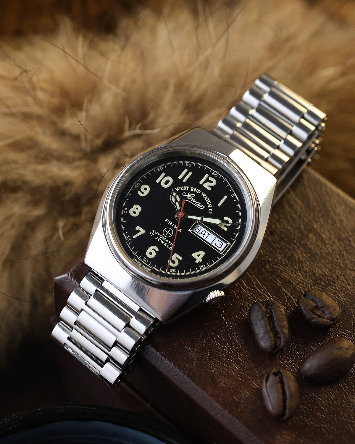 Swiss Vintage West End Watch – Sowar Prima –  Black Dial 1970’s – 17J Automatic Cal.2878 Watch for sale