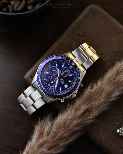 2007 Seiko 7T92-0CF0 Chronograph Quartz Blue Dial Day Date