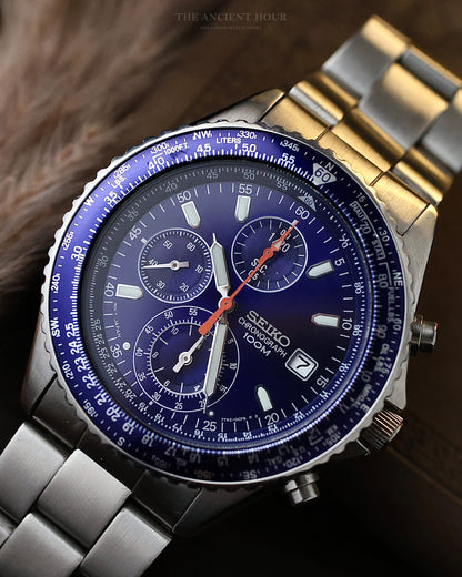 2007 Seiko 7T92-0CF0 Chronograph Quartz Blue Dial Day Date