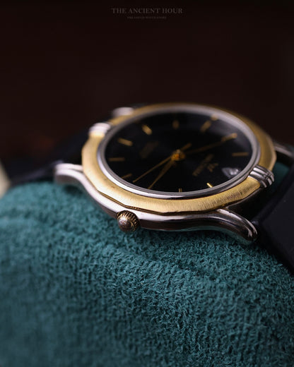 VINTAGE WALTHAM DIAMOND QUARTZ BLACK DIAL TWO-TONE DRESS WATCH