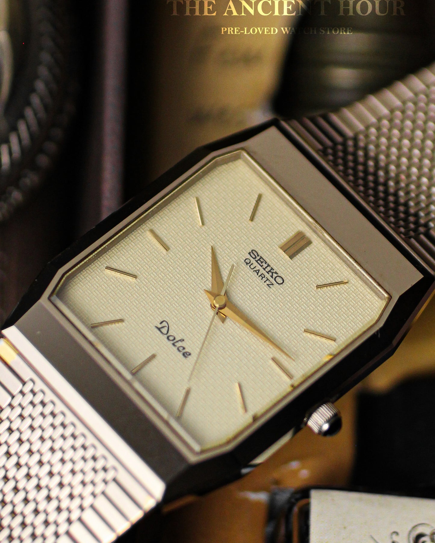 Vintage Seiko Dolce Tank - 6030-5580 - textured dial watch  Tungsten carbide case