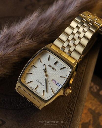 Seiko Chronos Tonneau Tank 5H23-5110 Radiator gold textured dial watch