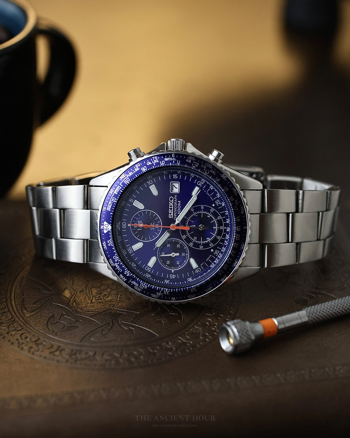2007 Seiko 7T92-0CF0 Chronograph Quartz Blue Dial Day Date