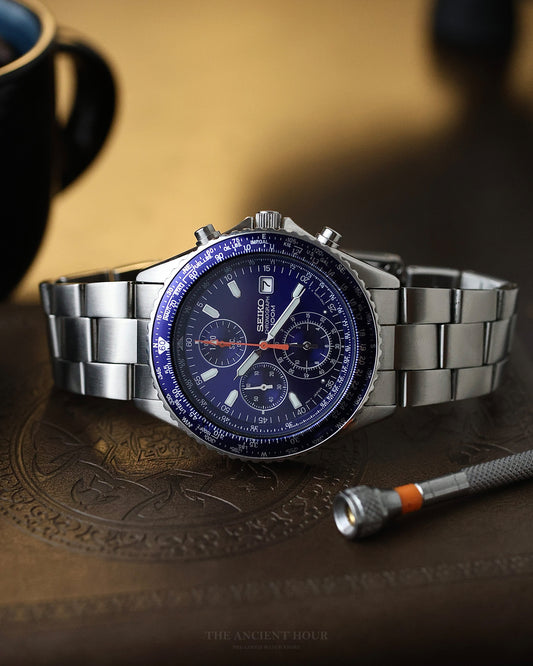 2007 Seiko 7T92-0CF0 Chronograph Quartz Blue Dial Day Date